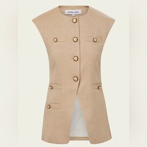 NWT Veronica Beard Tamara vest sandalwood melange linen twill 2402SU7010446